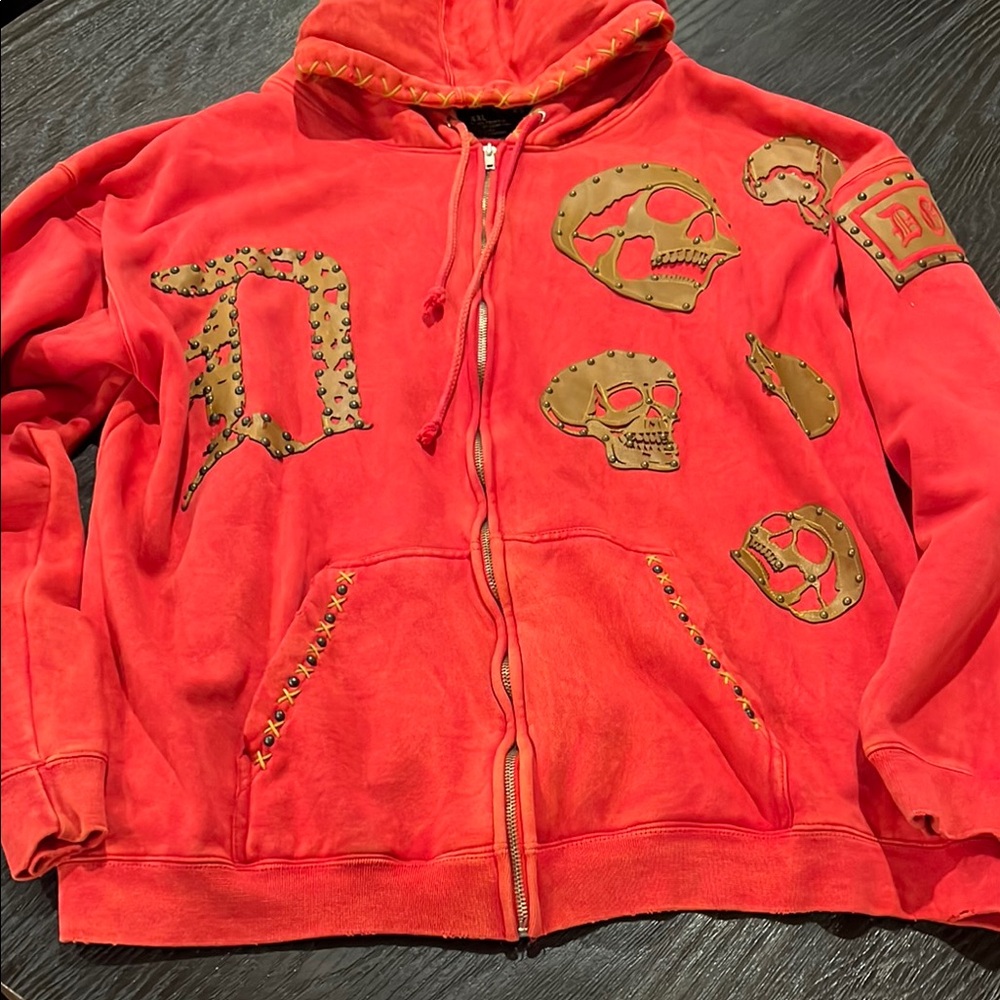 Red Studded Skull Hoodie